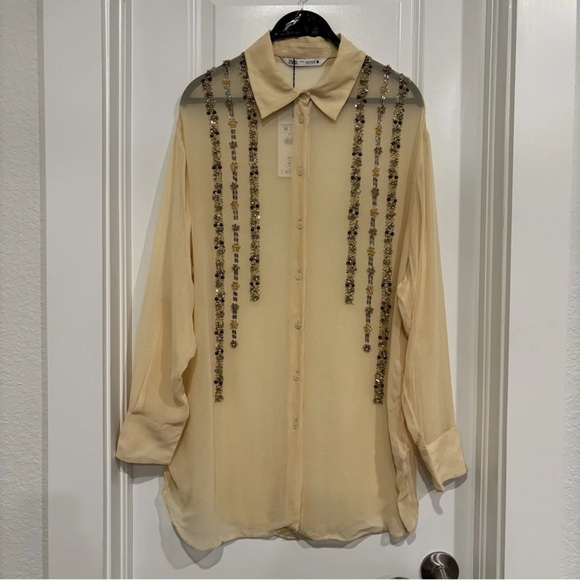 Zara ZW Collection Oversized Sequin Embellished Shirt Blouse - Picture 9 of 10